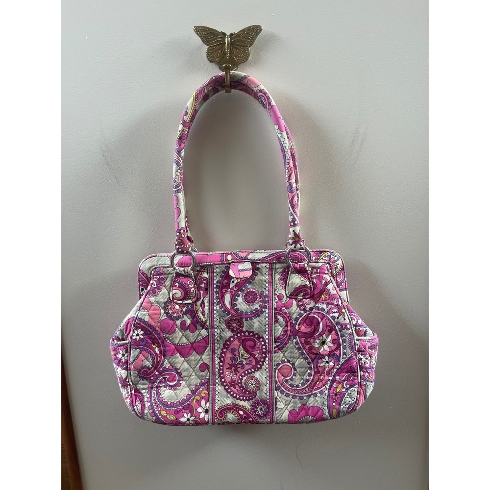 Vera Bradley Frame Bag Women Small Pink Paisley Meets Plaid Quilted Cotton